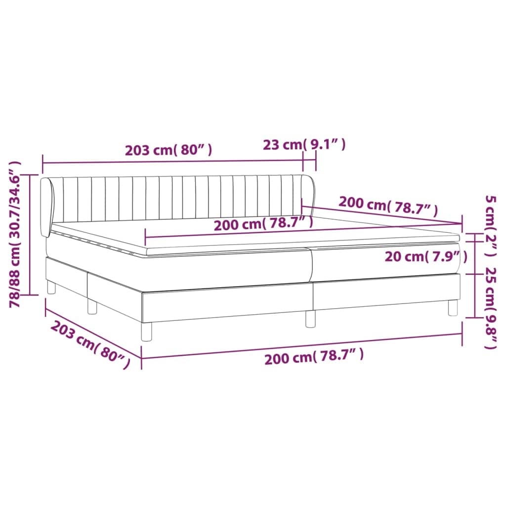 tkanina oddychająca regulowany zagłówek szary 200x200 cm | Łóżko kontynentalne z materacem sprężynowym 200x200 cm ciemnoszary tapicerowany zagłówek regulowany sztywny