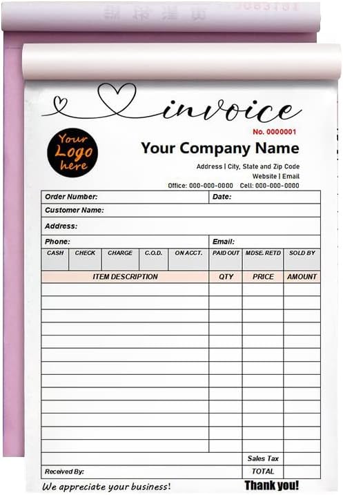 Custom Invoice Form with Your Company Name,Personalized Carbonless Form ...