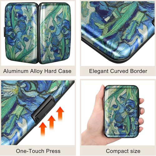 Image of ELFISH Mini RFID Aluminum Wallet Credit Cards Holder Business Card Case Metal ID Case for Men Women(Iris Flower 1#)