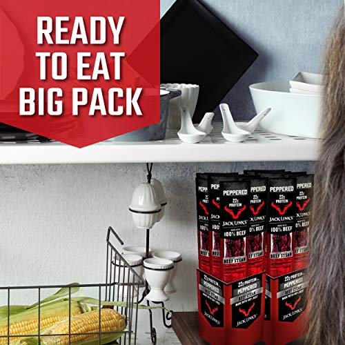 Jack Link's Beef Steak, Peppered - Protein Snacks, Meat Snack with 22g of Protein, Made with 100% Beef, Individually Wrapped Bulk Snack Pack, Keto Friendly - 2 Oz. (12 Count)