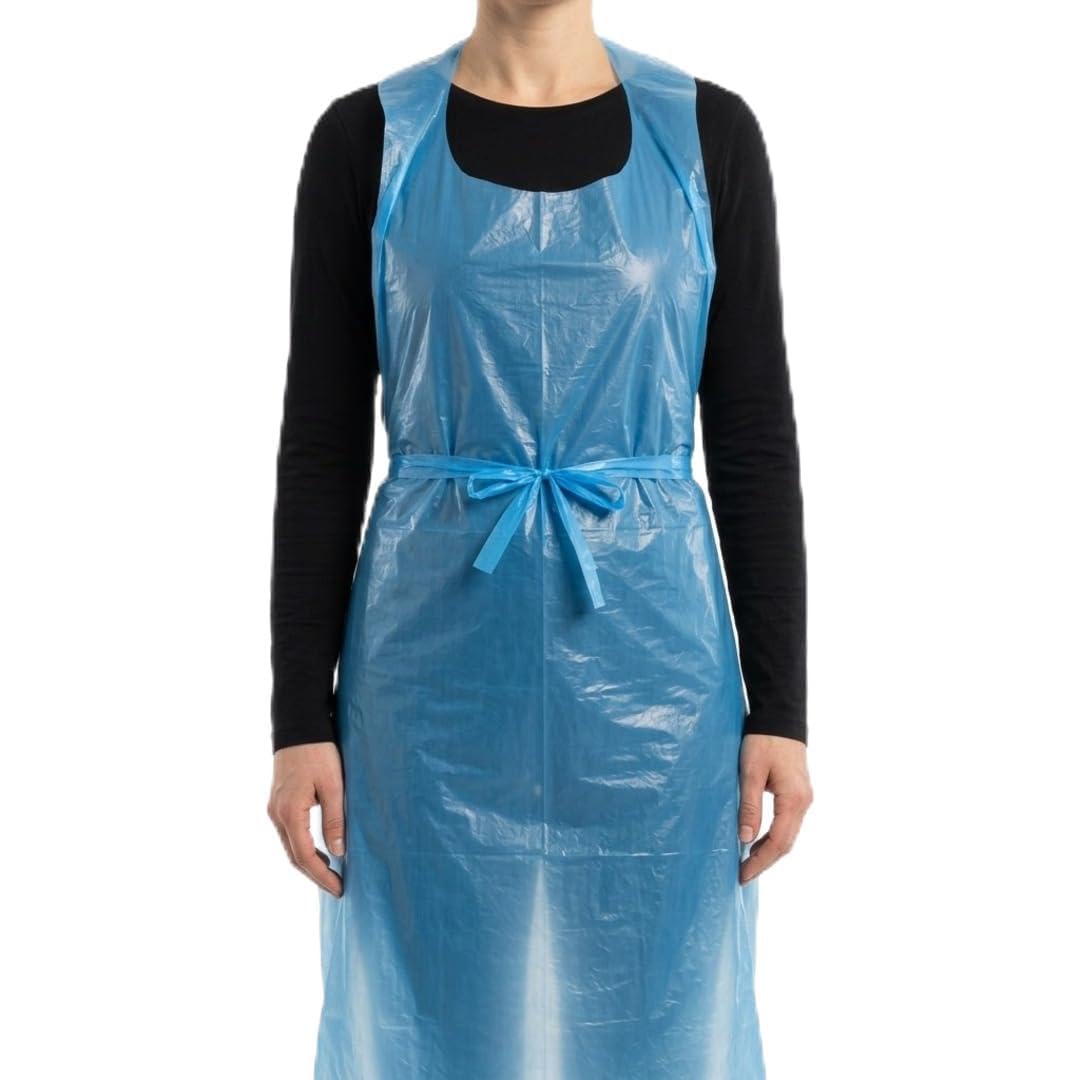 Venuscello® 100 x Heavy Duty Blue Disposable Aprons Adults Polythene PPE Protective Aprons 16 Micron Waterproof for Food Preparation Cleaning Catering Hygiene