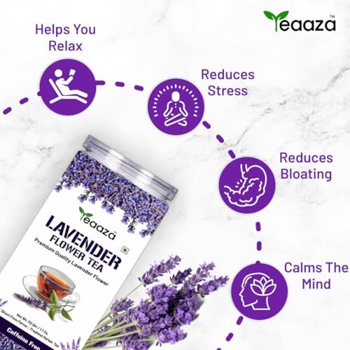 Image of TEAAZA Organic Lavender Tea Pack of 2: Calming Lavender Flower Tea For Relaxation And Wellness Support Promotes Good Sleep,Stress Relief|Improves Immunity|Soothing Tea For Relaxation|Reusable Pet Jar