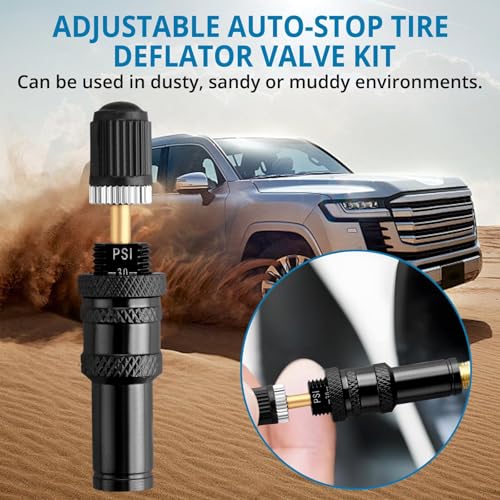 Image of AUTOUTLET Adjustable Auto-Stop Tire Deflator Kit (4-Piece) - Precision 10-30 PSI for Off-Road 4x4, SUVs, Trucks & RVs