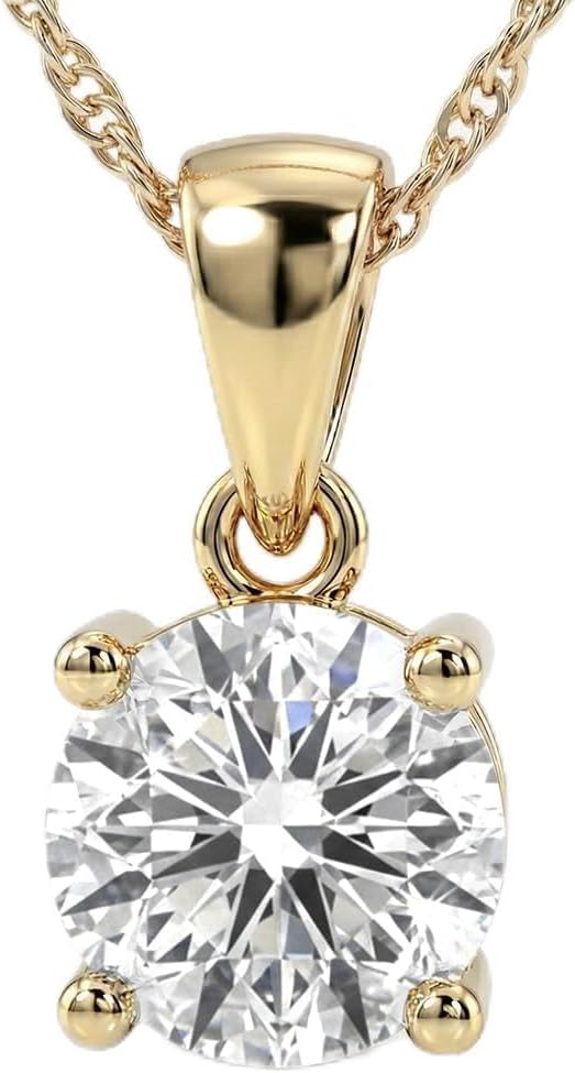 La Joya Women's Diamond Pendant Necklace | | Certified 2 Carat Lab Grown Solitaire Necklace for Her | Solid 14 Karat Yellow Gold | 16" - 18" Solid Gold Chain | Sparkling Jewelry for Ladies