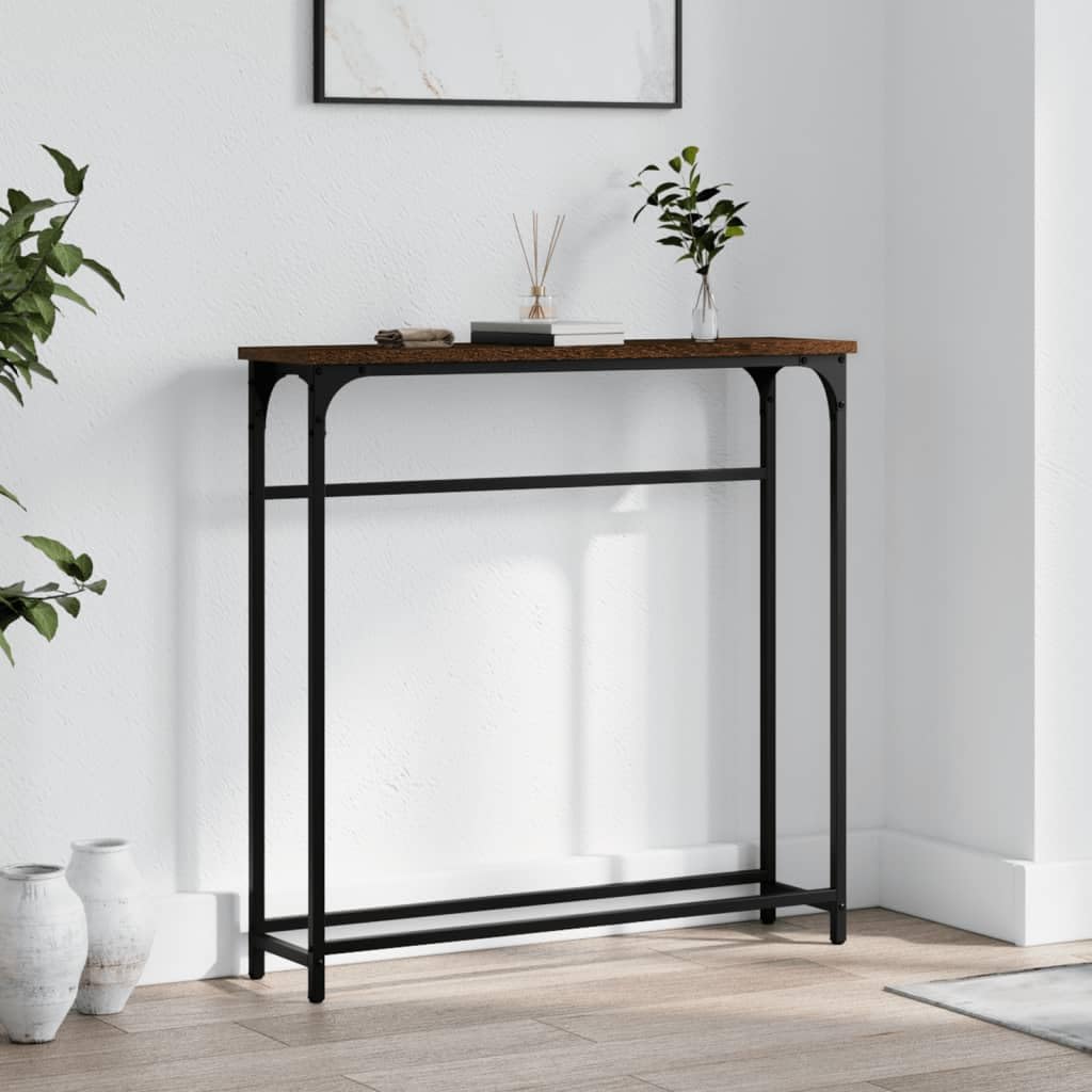 Mesa consola de madera marrón roble de 75x19,5x75 cm para pasillo 1