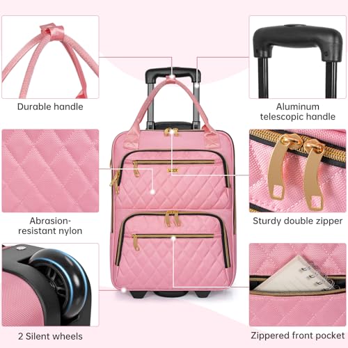 Underseat Carry On Luggage with Wheels, Stylish Lightweight Under Seat Luggage, Personal Item Suitcase with telescoping handles for Men Women, Pilots and Crew, Pink2