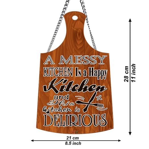 Image of PNF Poster And Frames A messy Kitchen is a happy kitchen Quote Wall art & Door Hanging Frame For Kitchen, Dining, restaurants Decor | Walland home Decor for Living Room | Room Decor Wall Decor Items For Bedroom | (Wooden, 11x9 Inch,brown)-69-1
