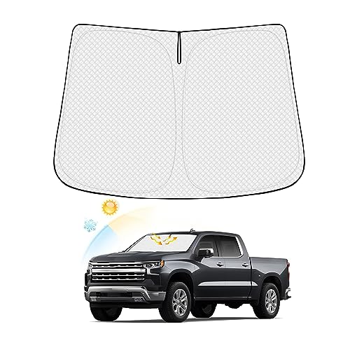 Image of Canvcle Windshield Sun Shade for 2019-2025 2026 Chevy Silverado 1500 /GMC Sierra 1500 Accessories Thicken 6-Layer Foldable Front Window Sunshade Sun Visor Cover Protector Block UV Rays