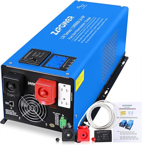 ZLPOWE 6000W Inverter Charger 24V DC and 240/120V AC Selectable Output Voltage Split Phase Low Frequency Peak 18000w Pure Sine Wave Inverters with Battery Charger LCD Panel for RV Camper Boat UL1741