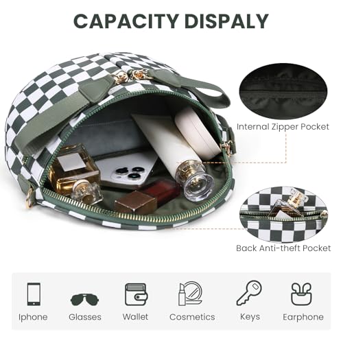 Image of hibear Checkered Crossbody Bag Spacious Bum Bags for Women Nylon Crossbody Fanny Packs Checkered Purse Belt Wallet (W-bean green)