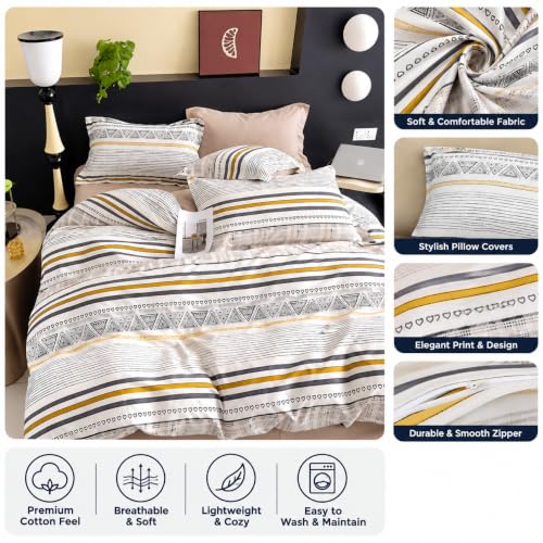 Image of Cotton Diwan Set Covers |8 Pieces Diwan Cover Set|300 TC Fabric| Pure Cotton Printed Deewan Set (1 Single Bedsheet, 2 Bolster Covers, 5 Cushion Covers)| (Cream Blue Yellow)