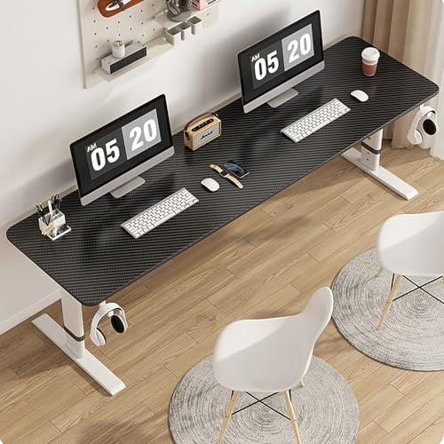 Pounjsd 昇降式テーブル スタンディングデスク 勉強机 高さ調節可能65-100cm パソコンデスク 人間工学 家事机 ゲーミングデスク セット 手動昇降 耐荷重100kg おしゃれ 木製 配線穴付き 安定 組立簡単 収納フック付 在宅勤務 書斎 (