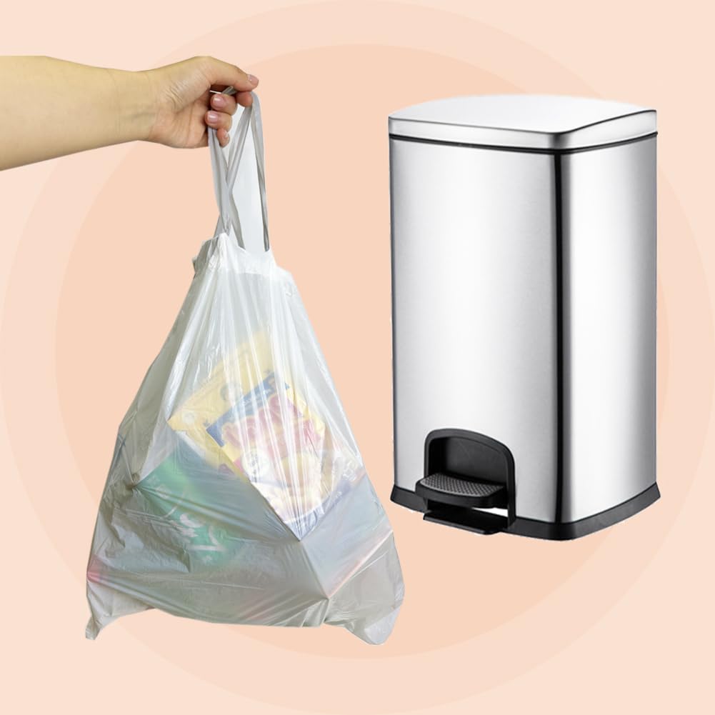 Bolsas de basura de 8 galones con cordón para cocina, sin perfume, plástico blanco, 54 unidades, reciclables, para baño, compactador fuerte, cesta de basura grande Inwaysin