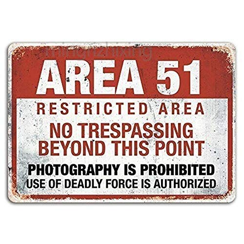 Restricted Area 51 Alien Iron Metal Plate Tin Sign Vintage Retro Wall Bar Chic Decor 8X12 Inch