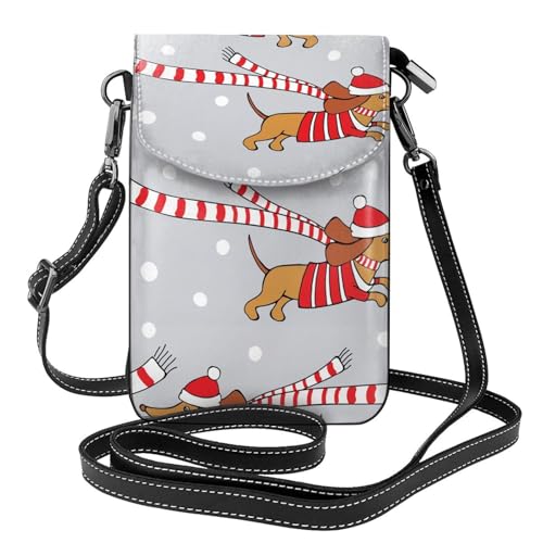 Petit sac bandoulière teckel de Noël et portefeuille téléphone en cuir PU