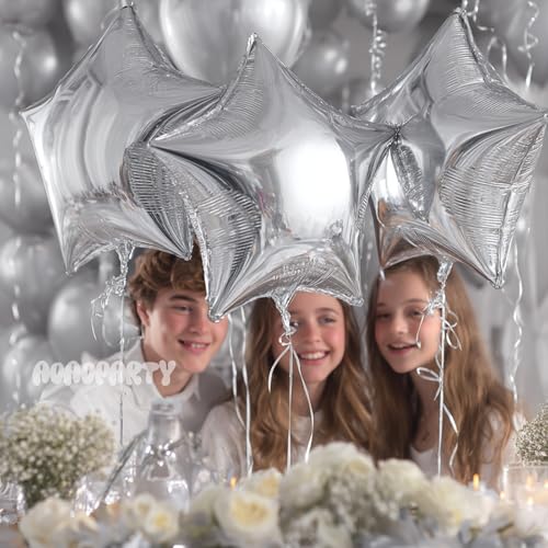 Image of 25Pcs Silver Star Shaped Foil Mylar Helium Balloons 18 Inch for Birthday Wedding Anniversary Engagement Party Decorations Supplies