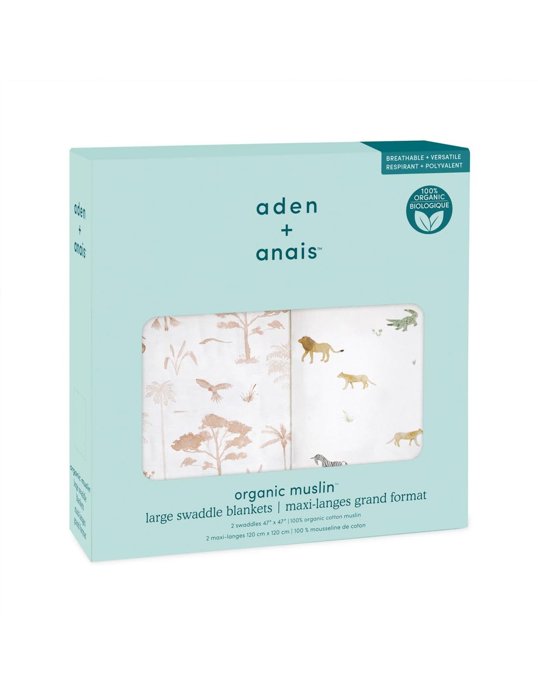 aden + anais™ Große Pucktücher aus Bio-Baumwolle, Musselin, Safari-Traum, 2 Stück