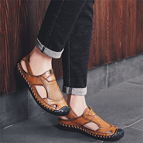 Shoes Men's Sandals Genuine Leather Beach Shoe Hollow Cut Out Flats Casual Sandals(46)4