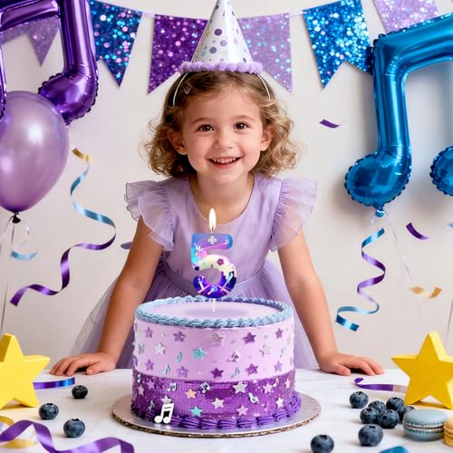 Image of Purple Number 7 Birthday Candles, Cartoon Themed Cake Toppers for Boys Girls Cake Decorations, Birthday Decorations Party Supplies, Number Candles for Party Decor
