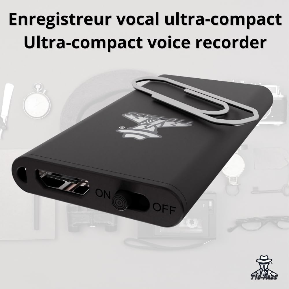 Microspia Audio – Registratore vocale ultra compatto (4 x 2 cm, spesso solo 5 mm). Discreto e ideale per riunioni, auto, conferenze e sorveglianza.