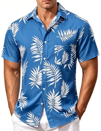 Image of Men's Hawaiian Shirt Tops Vintage Short Sleeve Button Down Beach Shirt Male Tropical Floral Summer Pullover Party Holiday