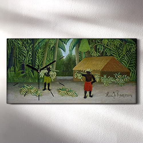 Horloge sur toile 60x30cm Jungle Hut Palms avec aiguilles noires pour décoration murale - 3