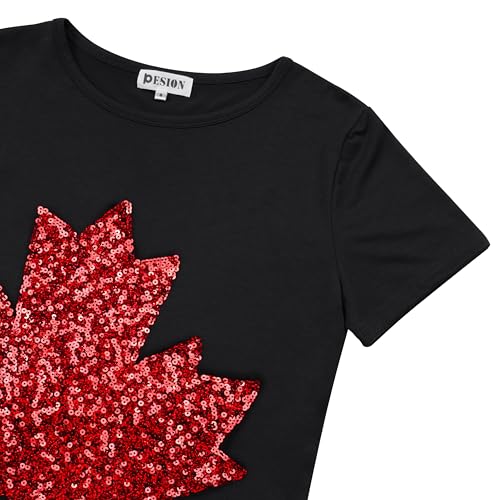 Image of PESION Womens Short Sleeve T-Shirt Sequined Tops O-Neck Funny Graphic Tees Blouse