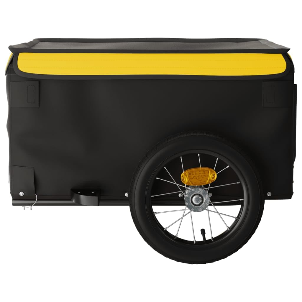 vidaXL Remorque de Vélo, Chariot de Transport avec Barre, Remorque de Bicyclette avec Drapeau Jardin Extérieur, Noir et Jaune 30 kg Fer