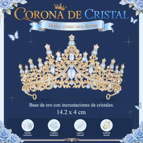 Sintuff Años De Quinceañera Pillow Set with Crystal Tiara Quinceañera Crown Kneeling Pillow Butterfly Decors for 15th Birthday Ceremony Gift Spanish Bible Sweet Mis XV Photo Props Polyester(Blue) - 2