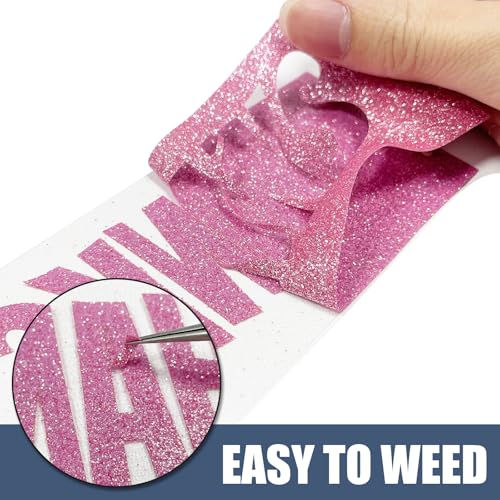 Image of Pink Glitter Heat Transfer Vinyl 12 inch x 8 ft HTV for Shirts, Glitter HTV Iron on for All Cutter Machine - Easy to Cut & Weed for Heat Vinyl Design (Pink)