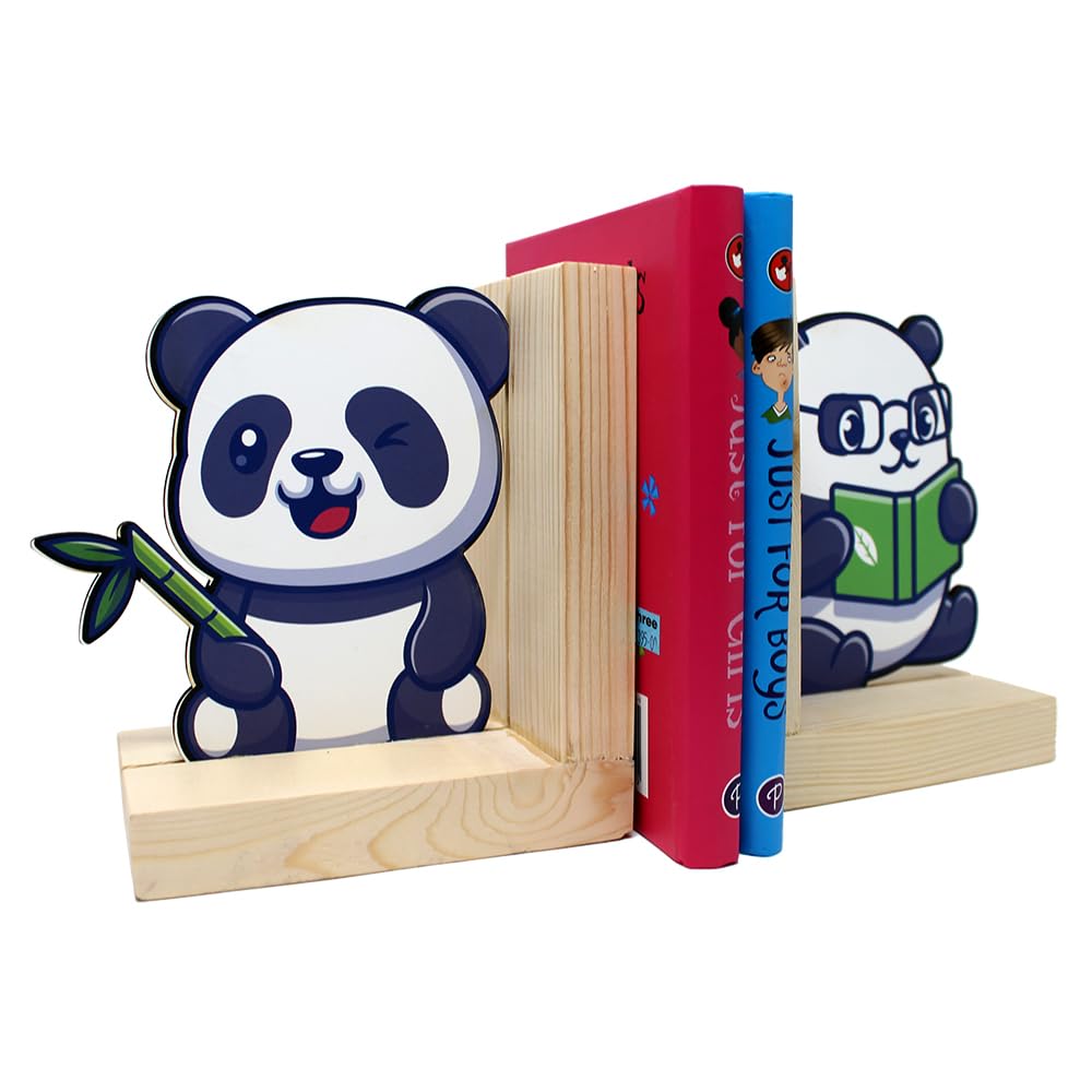 The Rosette Imprint Shaped Wooden Bookend for Kids - Fun Decorative Book Holder for Children's Shelf - Sturdy & Child-Safe Room Décor - Panda Design 1