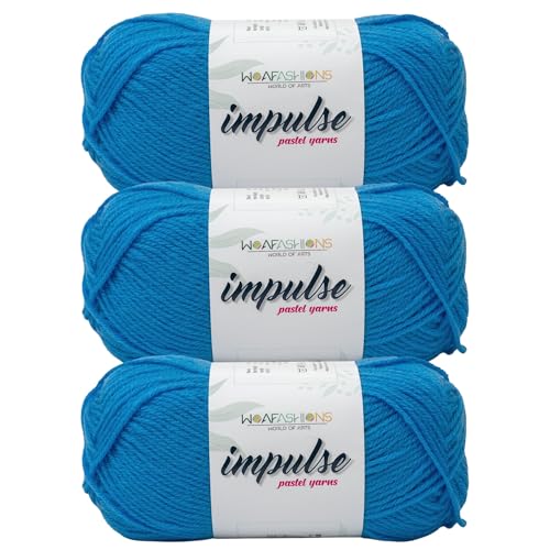 Image of WOAFashions Impulse Hand Knitting & Crochet Yarn, Premium Acrylic, 4 : Medium (Azure Blue) (3x100gms / 3.5oz / 200mtr / 218yds)