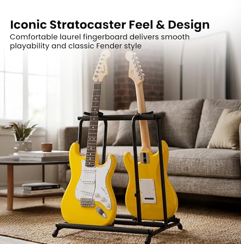 Image of Fender Squier Stratocaster - Graffiti Yellow Bundle with Frontman 10G Amplifier, Gig Bag, Instrument Cable, Strap, Picks, and Austin Bazaar Instructional DVD