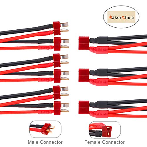 Makerstack 6 Piezas decanos Estilo T-Plug Paralelo Y-arnés Dos machos una Hembra para Quadcopter batería Doble Lipo RC batería ESC
