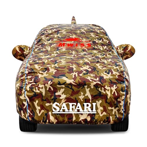 Image of Waterproof Car Cover for Tata Safari | Dustproof, UV & Scratch Resistant Soft Cotton Lining | Triple Stitched, Mirror Pockets & Elastic Hem | Jungle