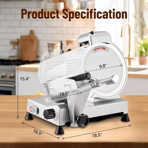 Commercial Meat Slicer 240W,Semi-Automatic Meat Cutter Equipped With Detachable Blades of 10in,Food Slicer with Sharpening Stone,0-12mm Adjustable Slice Thickness,for Home and Commercial Use