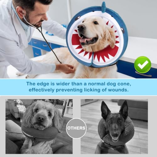 Image of SCENEREAL Dog Cone Alternative After Surgery for Small Medium Large Dogs | Inflatable Cone Collar for Dogs Cats, Adjustable Soft Donut Recovery Collar to Prevent Licking, Shark Print E-Collars