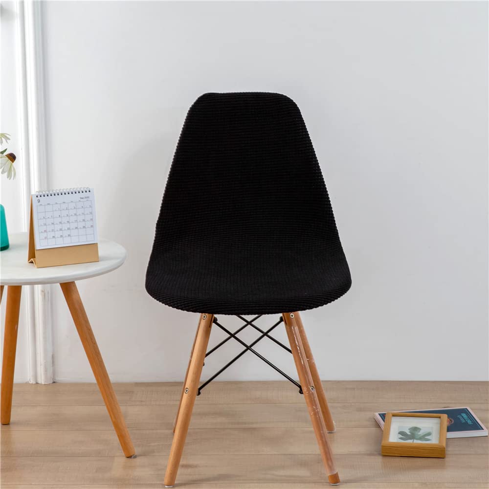 Lot de 6 housses de chaise de salle à manger en velours côtelé noir, amovibles et lavables sans accoudoirs pour cuisine, chambre à coucher, salon