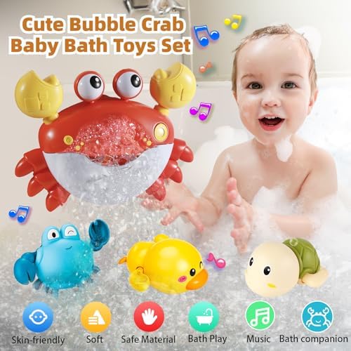 Baby Bath Toys for Toddlers, Crab Bath Bubble Maker with 12 Songs, 3 Pack Wind-up Poor Toys for Kid, Bathtub Toys As Birthday for Boys Girls — view 3