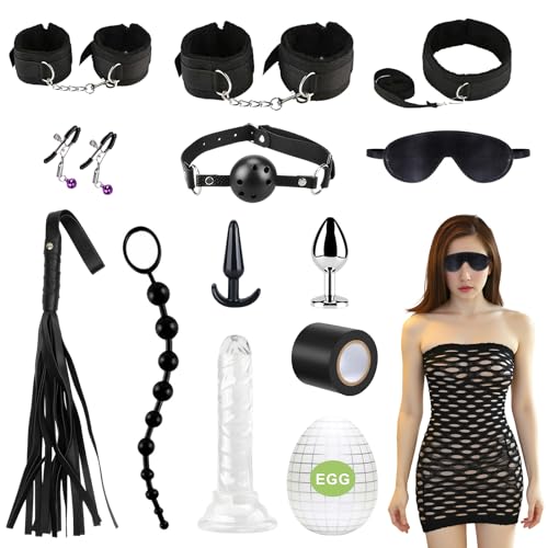 14 Piezas SM Bondage Kit Sex Toys Ninonly Kit de BDSM Juguetes Sexuales Perfecto para Parejas Set de Esclavitud BDSM Restraints Kits con Sexual Esposas para Principiantes y Experimentados Negro