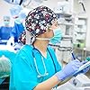 6-Pieces-Scrub-Caps-with-Buttons-Ponytail-Holder-and-Sweatband-Adjustable-Ribbon-Tie-Ponytail-Hats-Bouffant-Turban-Hats-Colorful-Printed-Beanie-Long-Hair-Covers-for-Women 6 Pcs Scrub Caps Women Nursing Hats with Buttons Adjustable Bouffant Nurse Ponytail Holder Turban Patterns