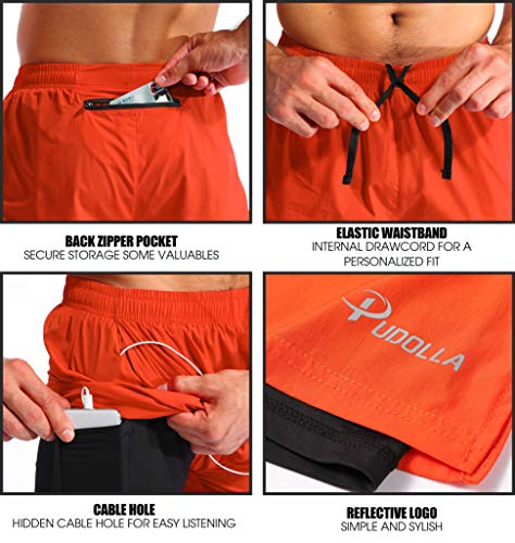 Image of Pudolla Men's 2 in 1 Running Shorts 5 inch Quick Dry Gym Athletic Workout Shorts for Men with Phone Pockets