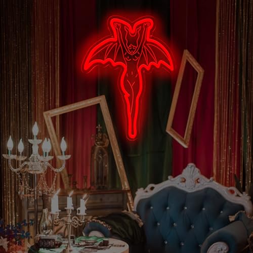 Image of Devil Neon Sign Vampire Neon Sign LED Light Sign Halloween Room Decor | Spooky Halloween Wall Decor with USB Powered LED Lighting for Bedroom, Party and Game Room