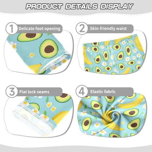 ALAZA Girls' Leggings Children's Yoga Pants Skinny Printed Dance Avocado Banana Flower Comfortable 4T2