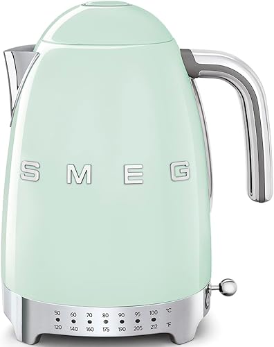SMEG Hervidor eléctrico de temperatura variable de 7 tazas, estética de estilo retro con tecnología avanzada, acero inoxidable, 1400 W, 120 V, base