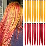 XIRRWWH 18 Pcs 21 Inch Colored Hair Extensions Clip in Kids Girls, Colorful Hairpieces Heat Resistant Straight Party High Gloss Multicolor Hair Accessories Gifts for Girls Women (Red Orange)