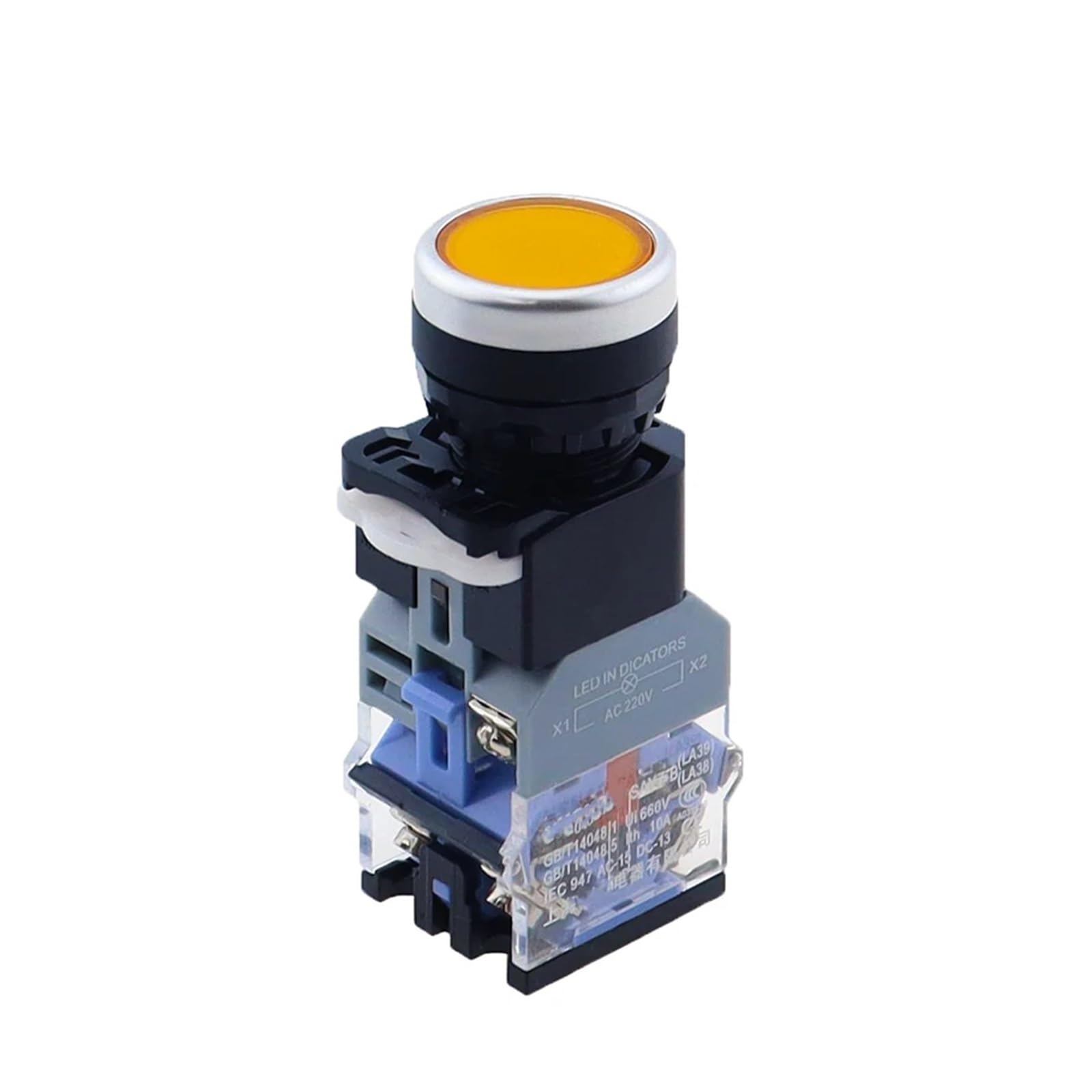 Interrupteur à bouton-poussoir éclairé 22mm LA38 LED jaune 12V commutateur autobloquant