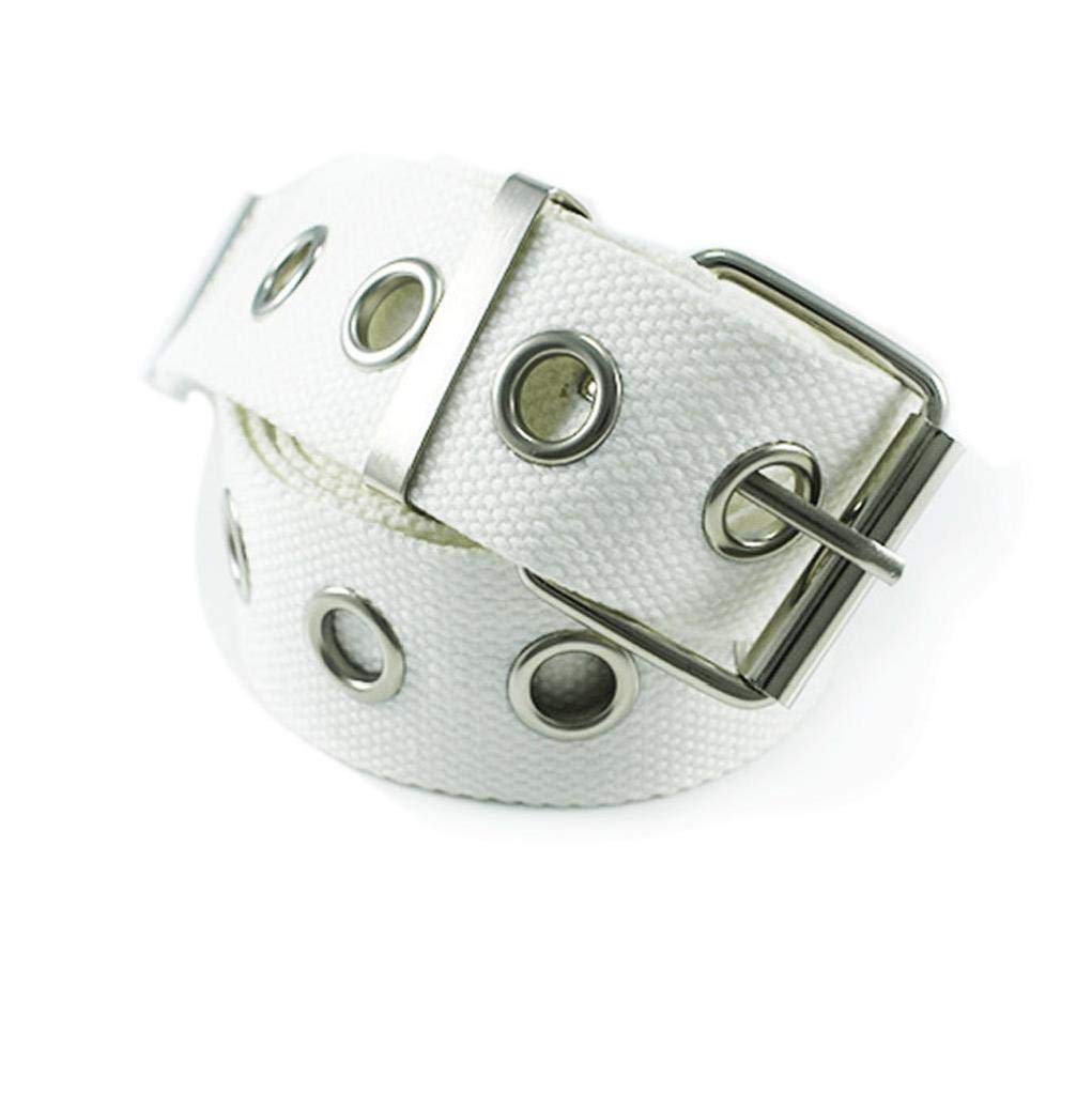 Casecover Women's White Adjustable Canvas Web Hole Belt Single Eyelet Waist Belt Casual Jeans Dress Long Waist Punk Belt