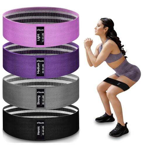 Image of Resistance Bands for Working Out, 4 Levels Exercise Bands for Women & Men, Elastic Workout Band for Physical Therapy, Fabric Booty Band for Gym, Yoga, Pilates, Leg Training