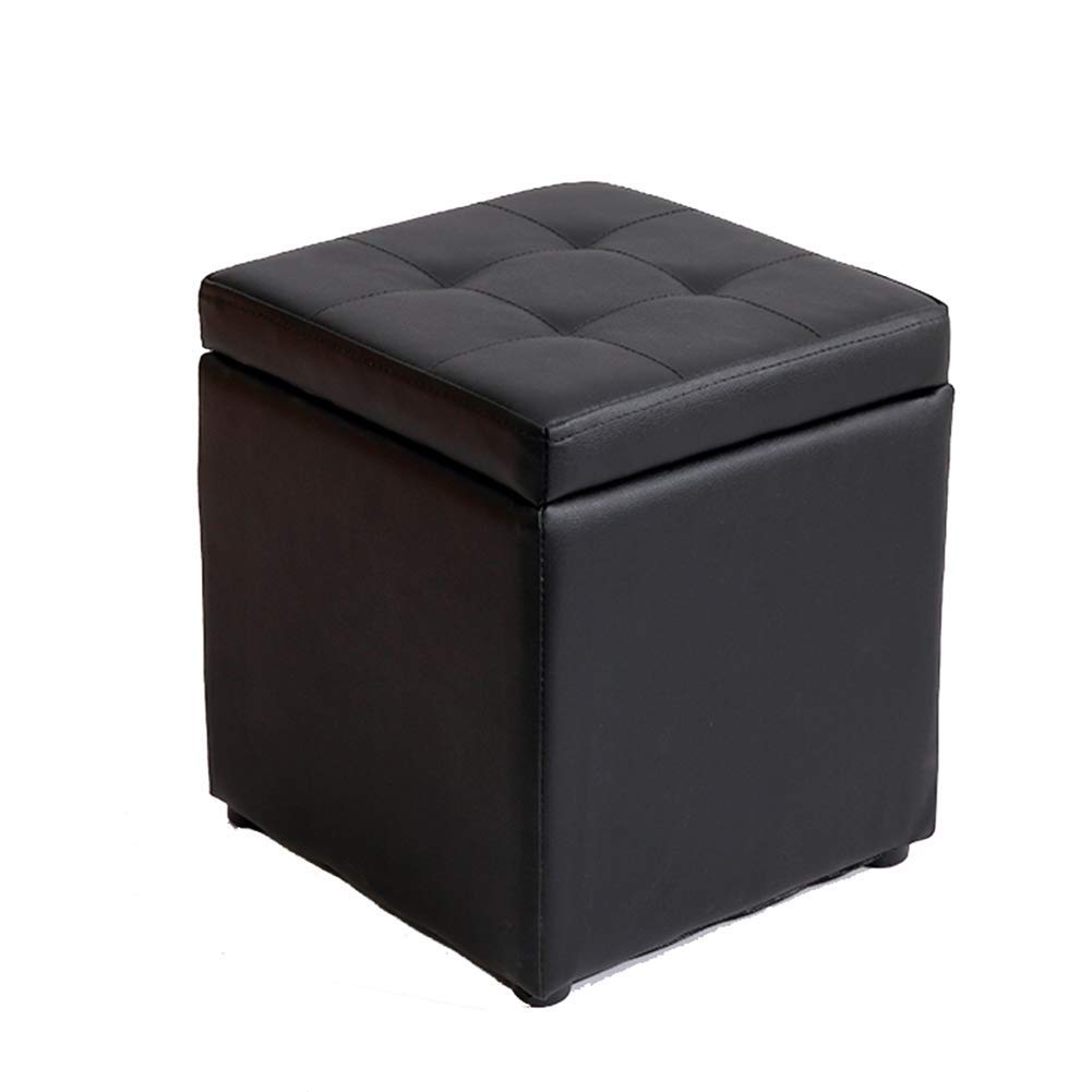 Otomana de Almacenamiento tapizada con Tapa con bisagras, Taburete Cuadrado de Piel sintética, reposapiés pequeño otomano en Forma de Cubo, Color Negro